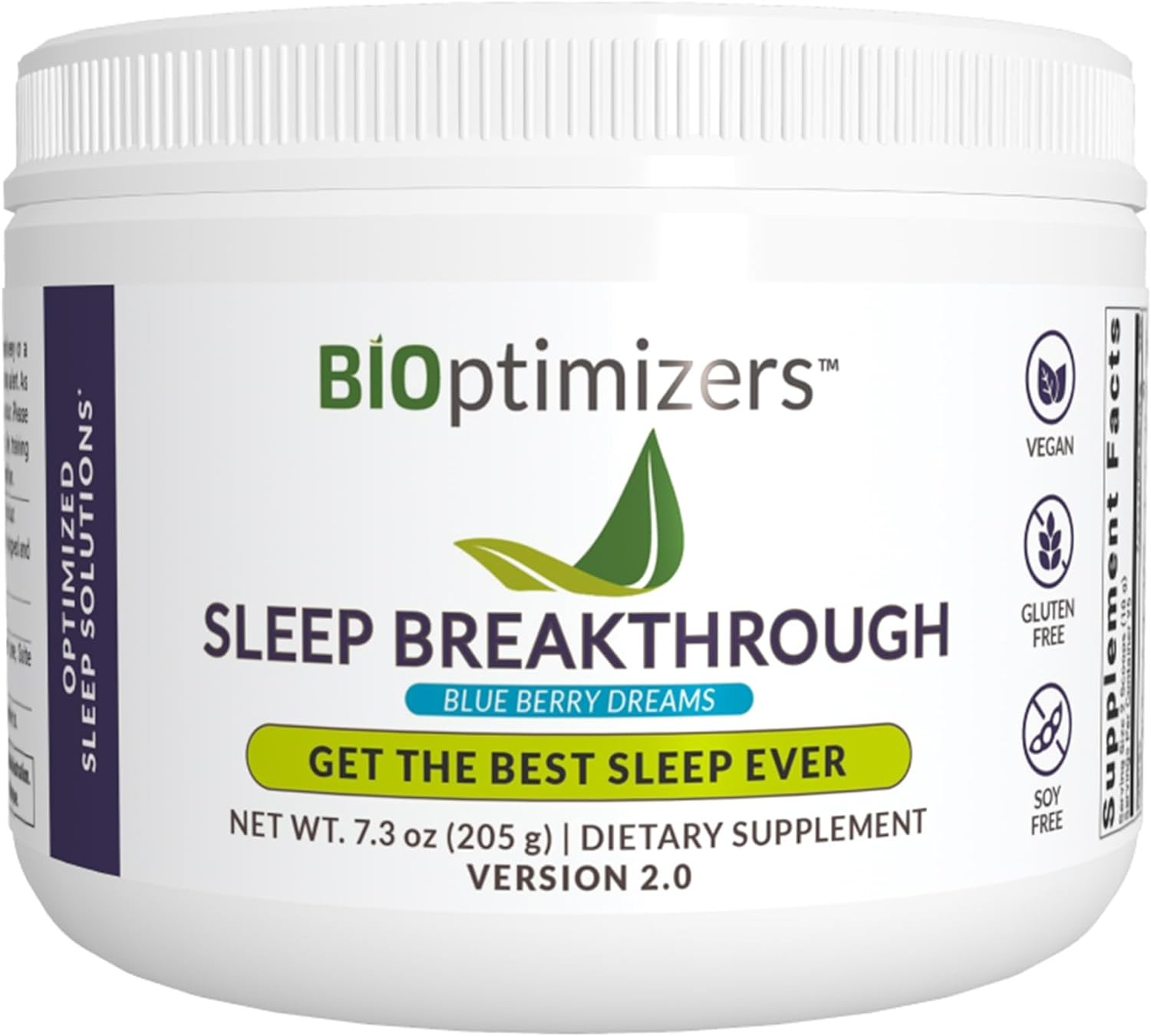 BiOptimizers Sleep Breakthrough 2.0 – Natural Support Supplement | Calming Relief Aid Adults | Non Habit Forming | 202.5 g Powder Blue Berry Dreams