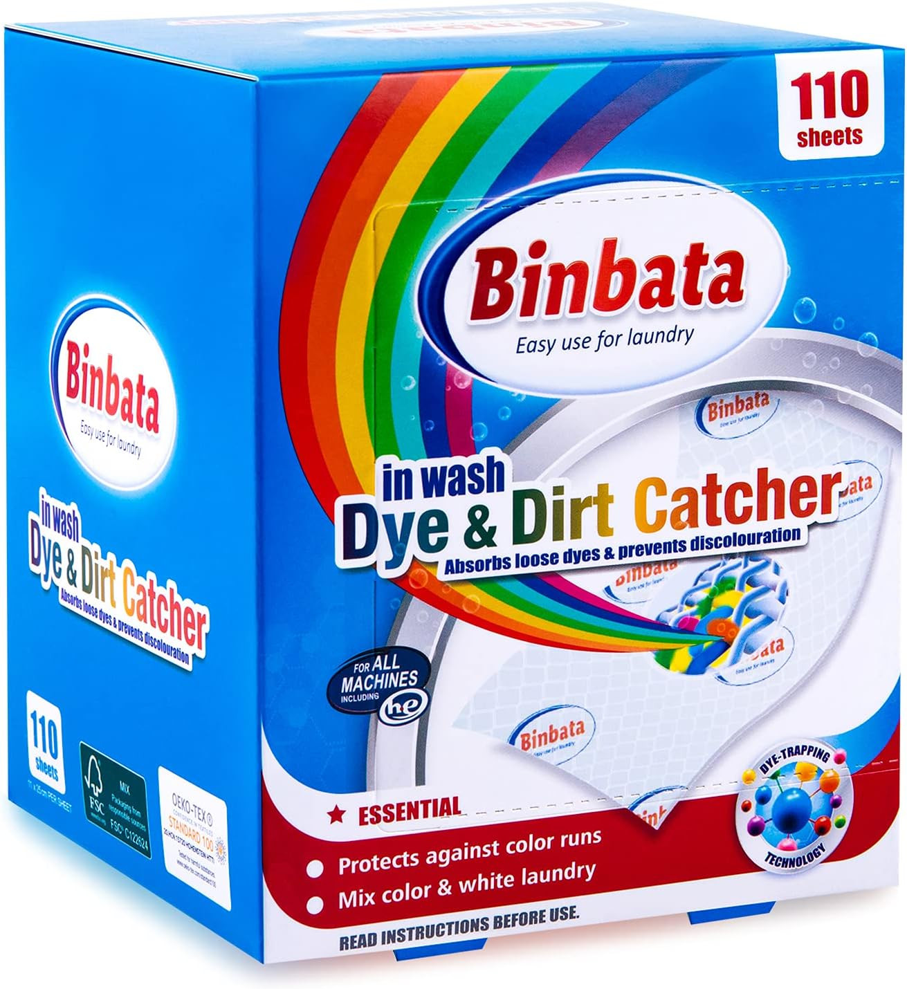 Binbata Color Grasper for Laundry 110 Count, Fragrance Free Dye Catcher Essential for Home Use, Dye Guard Grabber Sheets for Laundry in-Wash Sheets