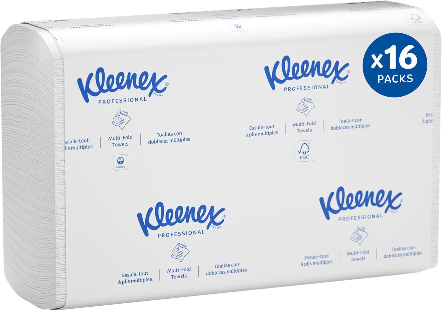 Kleenex Professional Universal Multifold Paper Towels, Bulk (01890), Absorbency Pockets, 9.2" x 9.4" Trifold Towel, White (150 Sheets/Pack, 16 Packs/Case, 2,400 Sheet Total)
