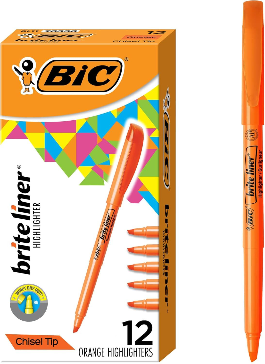 BIC Brite Liner Highlighters, Chisel Tip, 12-Count Pack of Orange Highlighters, Ideal Highlighter Set for Organizing and Coloring