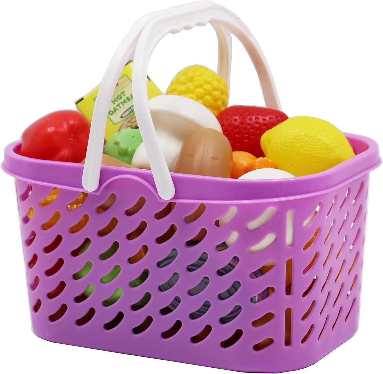 Dream Collection, Pretend Food Set with Shopping Basket - Plastic Food Toys, Food Collection of 40 Pieces - Vegetables, Fruits, Cereal, Croissants & Poultry