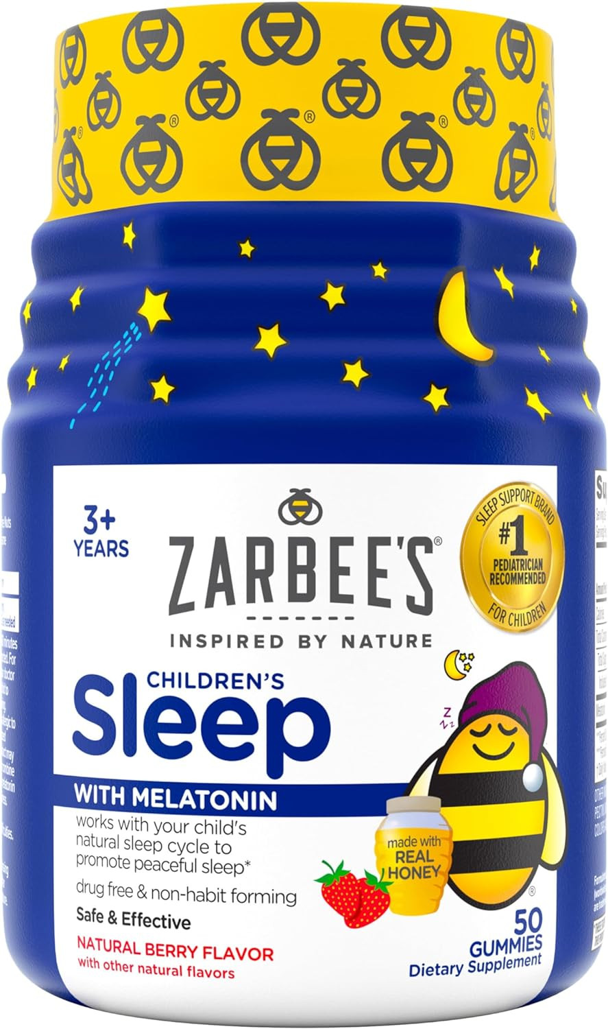 Zarbee's Kids 1mg Melatonin Gummy; Drug-Free & Effective Sleep Supplement for Children Ages 3 and Up; Natural Berry Flavored Gummies; 50 Count