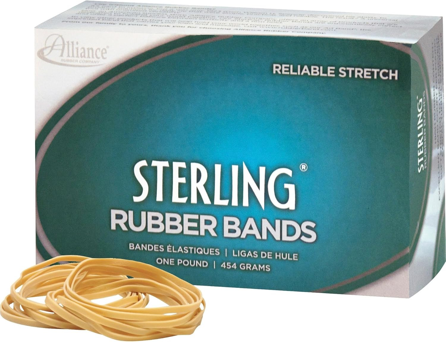 Alliance Rubber 24335 Sterling Rubber Bands Size #33, 1 lb Box Contains Approx. 850 Bands (3 1/2" x 1/8", Natural Crepe) Beige