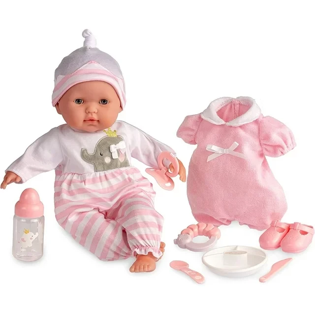 Berenguer Boutique 15" Soft Body Baby Doll - Pink 10 Piece Gift Set with Open/Close Eyes- Perfect for Children 2+