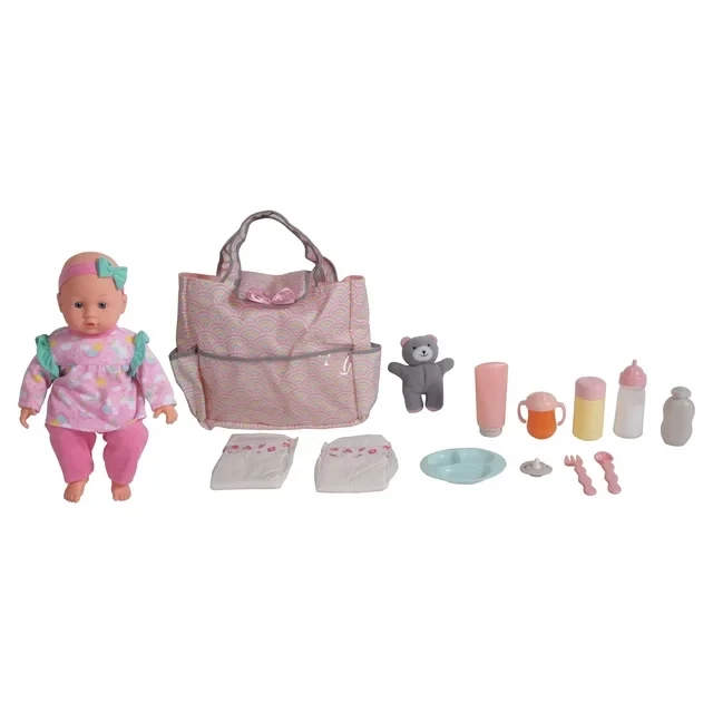 Dream Collection 14" Pretend Play Baby Doll with Diaper Bag & Accessories Set